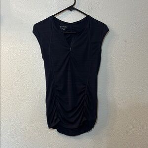 Athleta Blue Ruched Cap Sleeve Blouse
